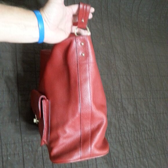 Banana Republic Leather Pebble Hand Bag Top Handle  Purse Red Grain Women - Picture 5 of 15